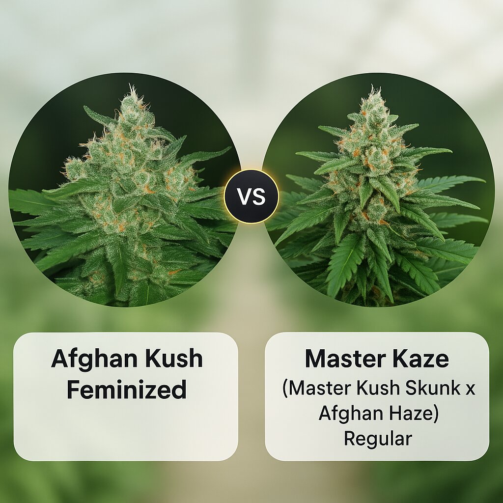 Afghan Kush (World of Seeds) vs Master Kaze (Master Kush Skunk x Afghan Haze) (Mr Nice Seedbank) porównanie nasion konopi
