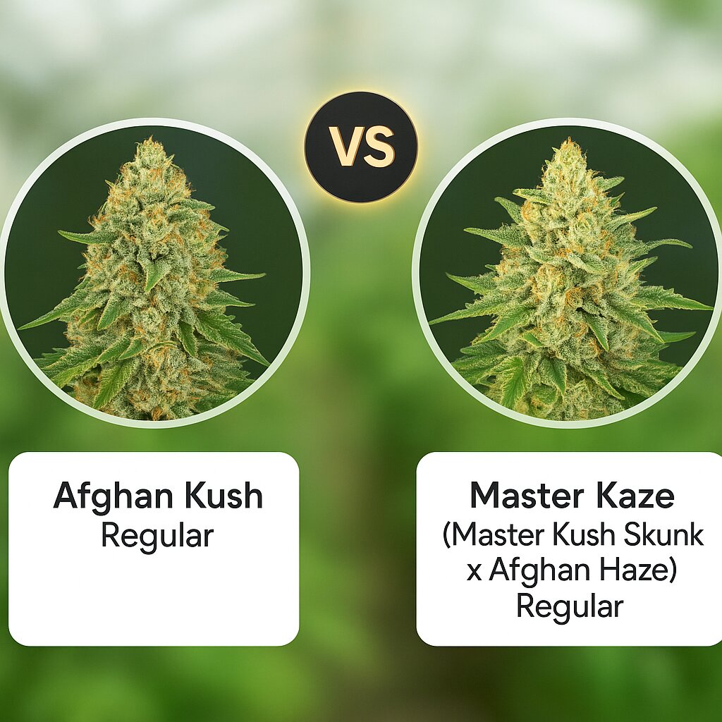 Afghan Kush (World of Seeds) vs Master Kaze (Master Kush Skunk x Afghan Haze) (Mr Nice Seedbank) porównanie nasion konopi