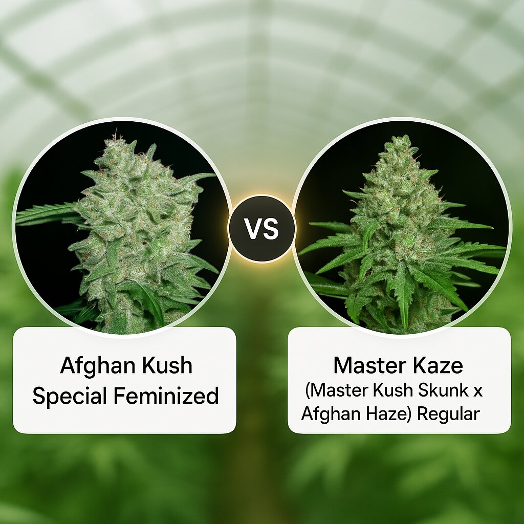 Afghan Kush Special (World of Seeds) vs Master Kaze (Master Kush Skunk x Afghan Haze) (Mr Nice Seedbank) Porównanie nasion konopi