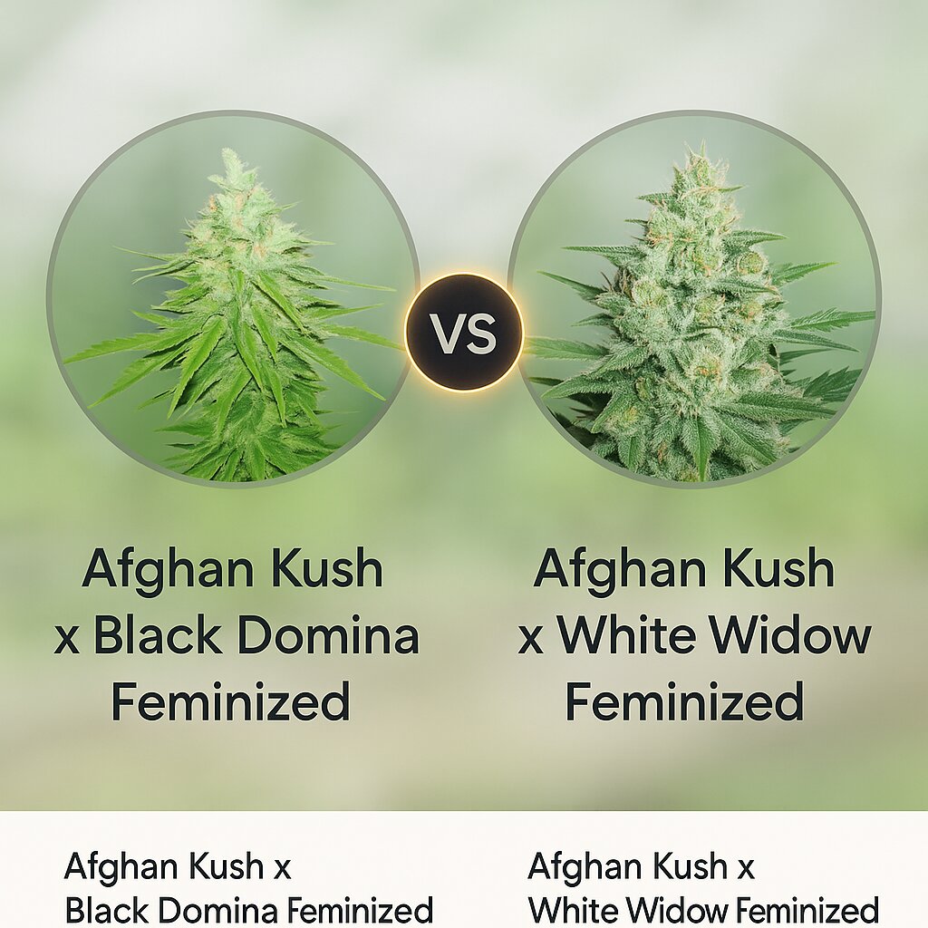 Afghan Kush x Black Domina (World of Seeds) vs Afghan Kush x White Widow (World of Seeds) porównanie nasion konopi