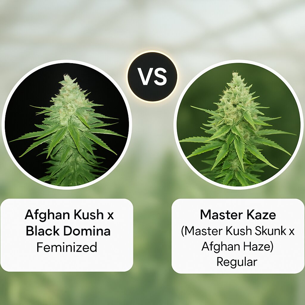 Afghan Kush x Black Domina (World of Seeds) vs Master Kaze (Master Kush Skunk x Afghan Haze) (Mr Nice Seedbank) porównanie nasion konopi