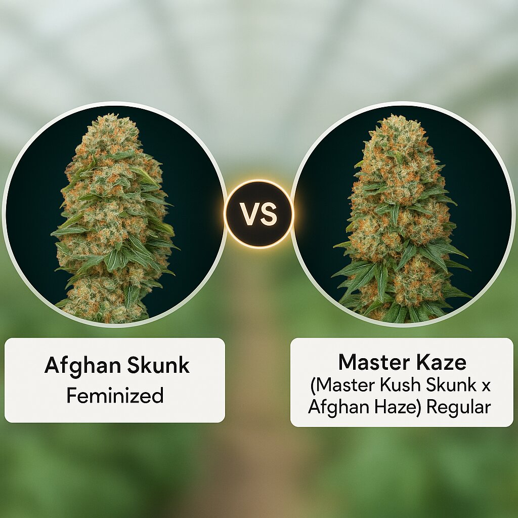 Afghan Skunk (Advanced Seeds) vs Master Kaze (Master Kush Skunk x Afghan Haze) (Mr Nice Seedbank) porównanie nasion konopi