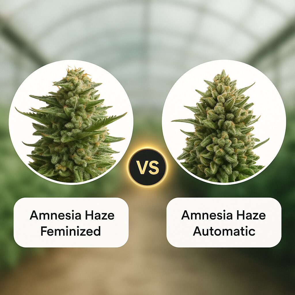 Amnesia Haze (Royal Queen Seeds) vs Amnesia Haze Automatic (Royal Queen Seeds) porównanie nasion konopi