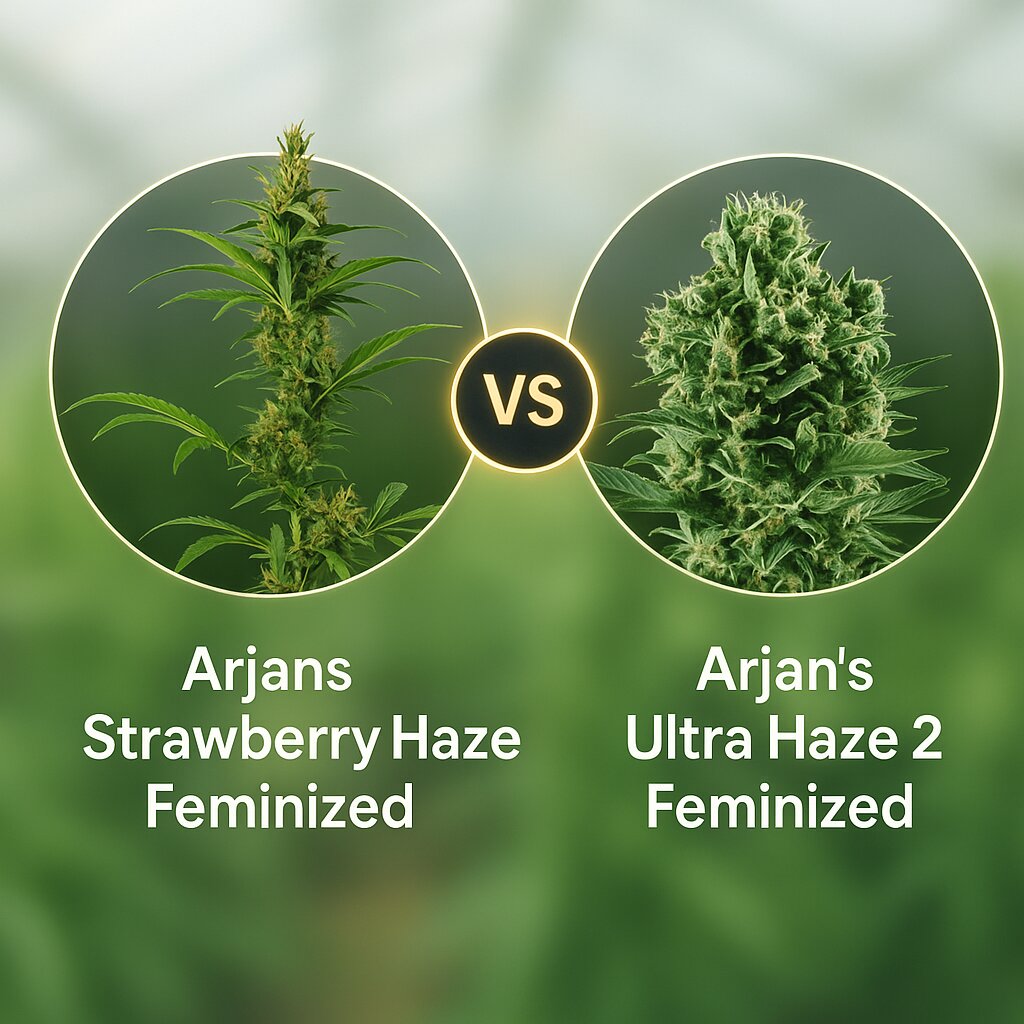 Arjans Strawberry Haze (Greenhouse Seed Co) vs Arjan's Ultra Haze 2 (Greenhouse Seed Co) porównanie nasion konopi