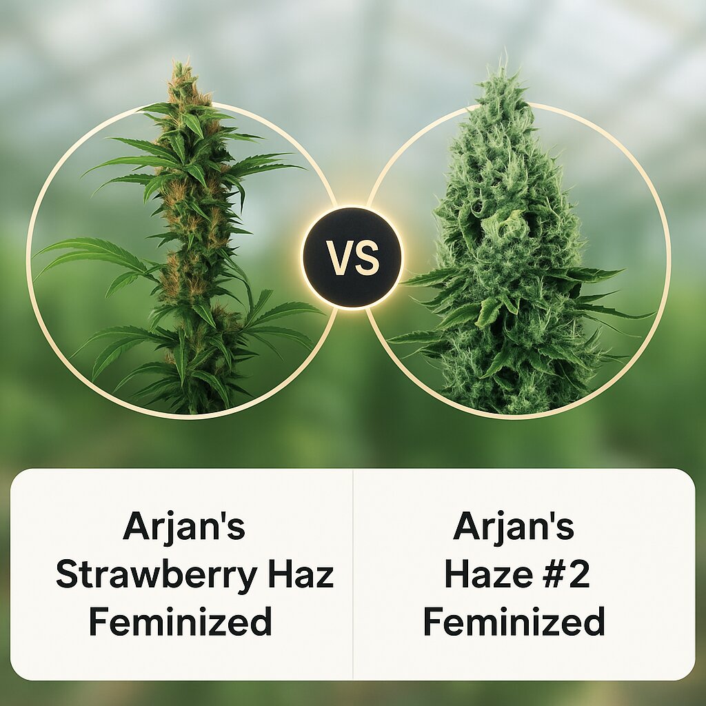Arjans Strawberry Haze (Greenhouse Seed Co) vs Arjans Haze #2 (Greenhouse Seed Co) porównanie nasion konopi