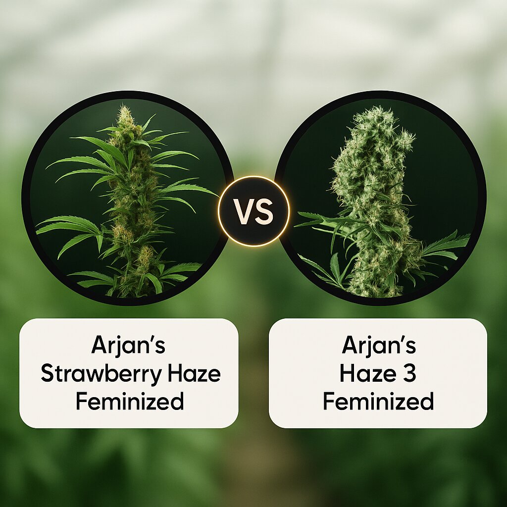 Arjans Strawberry Haze (Greenhouse Seed Co) vs Arjans Haze 3 (Greenhouse Seed Co) porównanie nasion konopi