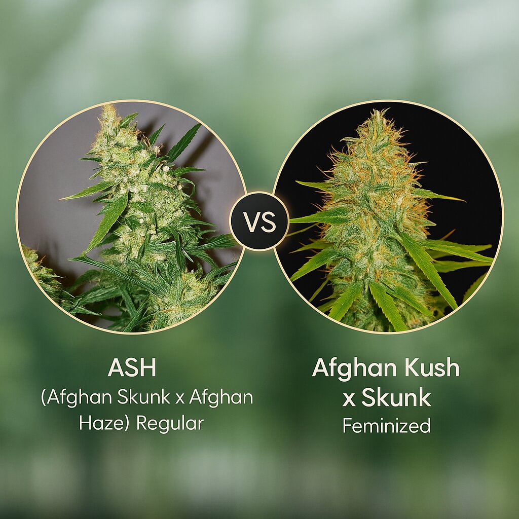 ASH (Afghan Skunk x Afghan Haze) (Mr Nice Seedbank) vs Afghan Kush x Skunk (World of Seeds) porównanie nasion konopi