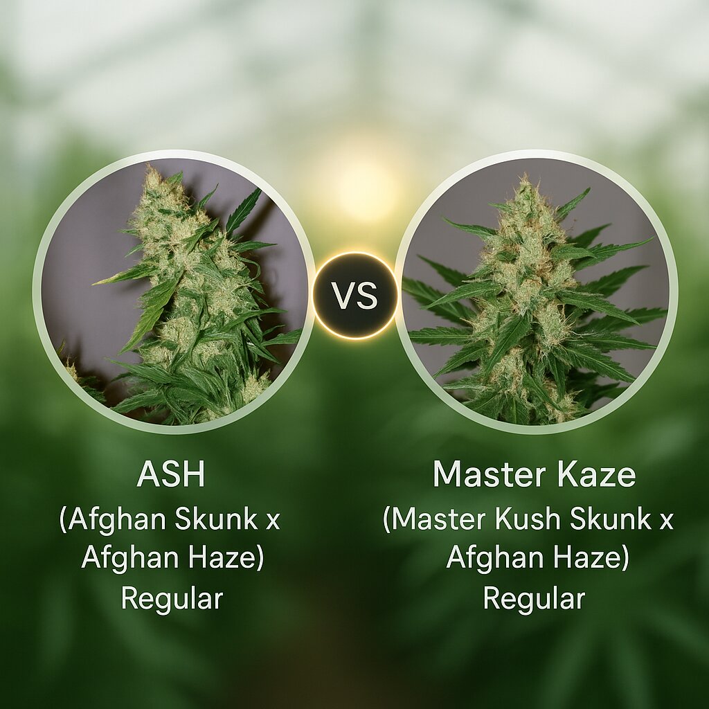 ASH (Afghan Skunk x Afghan Haze) (Mr Nice Seedbank) vs Master Kaze (Master Kush Skunk x Afghan Haze) (Mr Nice Seedbank) porównanie nasion konopi
