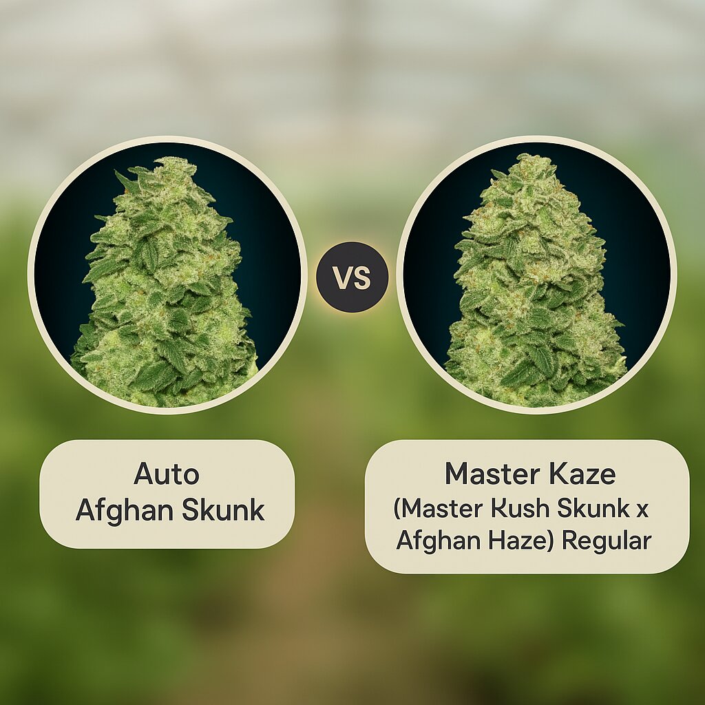 Auto Afghan Skunk (Advanced Seeds) vs Master Kaze (Master Kush Skunk x Afghan Haze) (Mr Nice Seedbank) porównanie nasion konopi