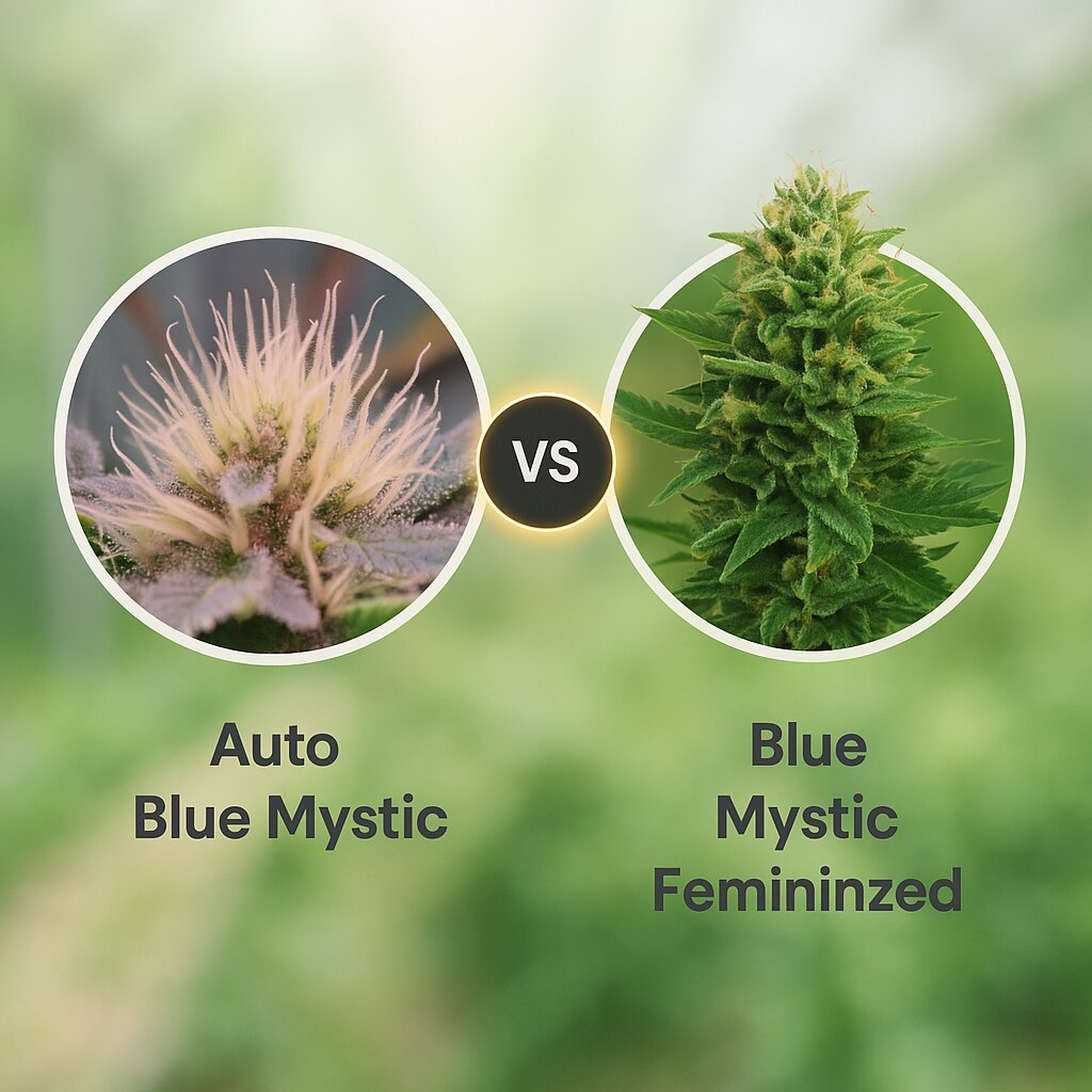 Auto Blue Mystic (Nirvana Seeds) vs Blue Mystic (Royal Queen Seeds) porównanie nasion konopi