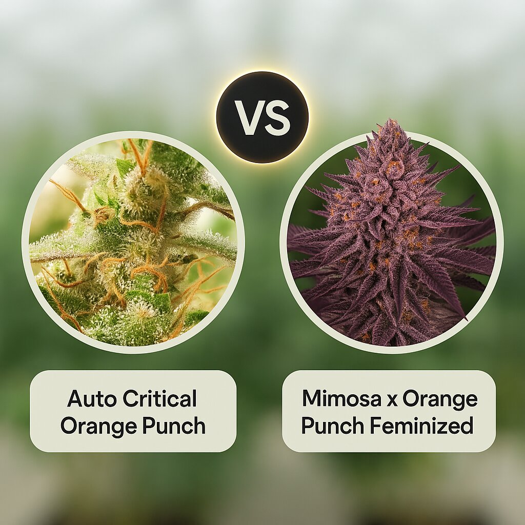 Auto Critical Orange Punch (Dutch Passion) vs Mimosa x Orange Punch (Barneys Farm) porównanie nasion konopi
