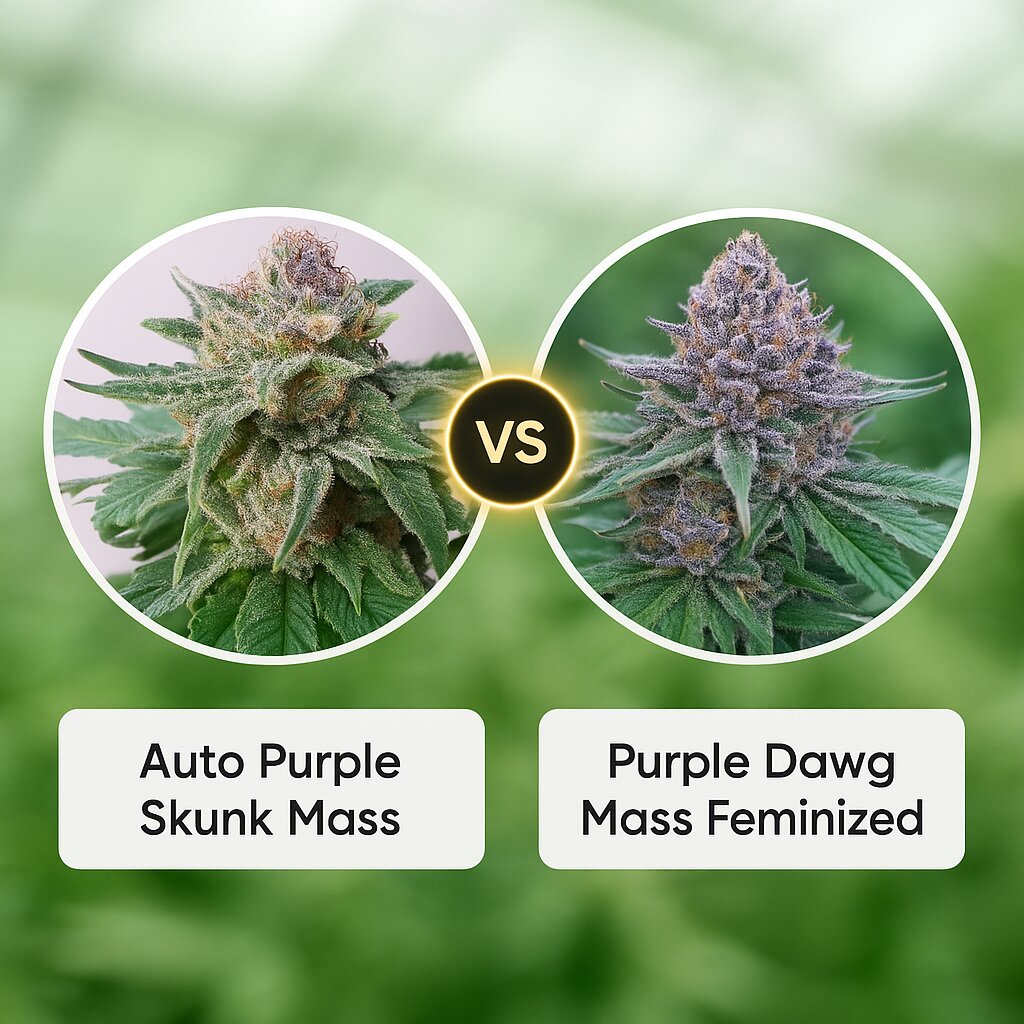 Auto Purple Skunk Mass (Critical Mass Collective) vs Purple Dawg Mass (Critical Mass Collective) porównanie nasion konopi