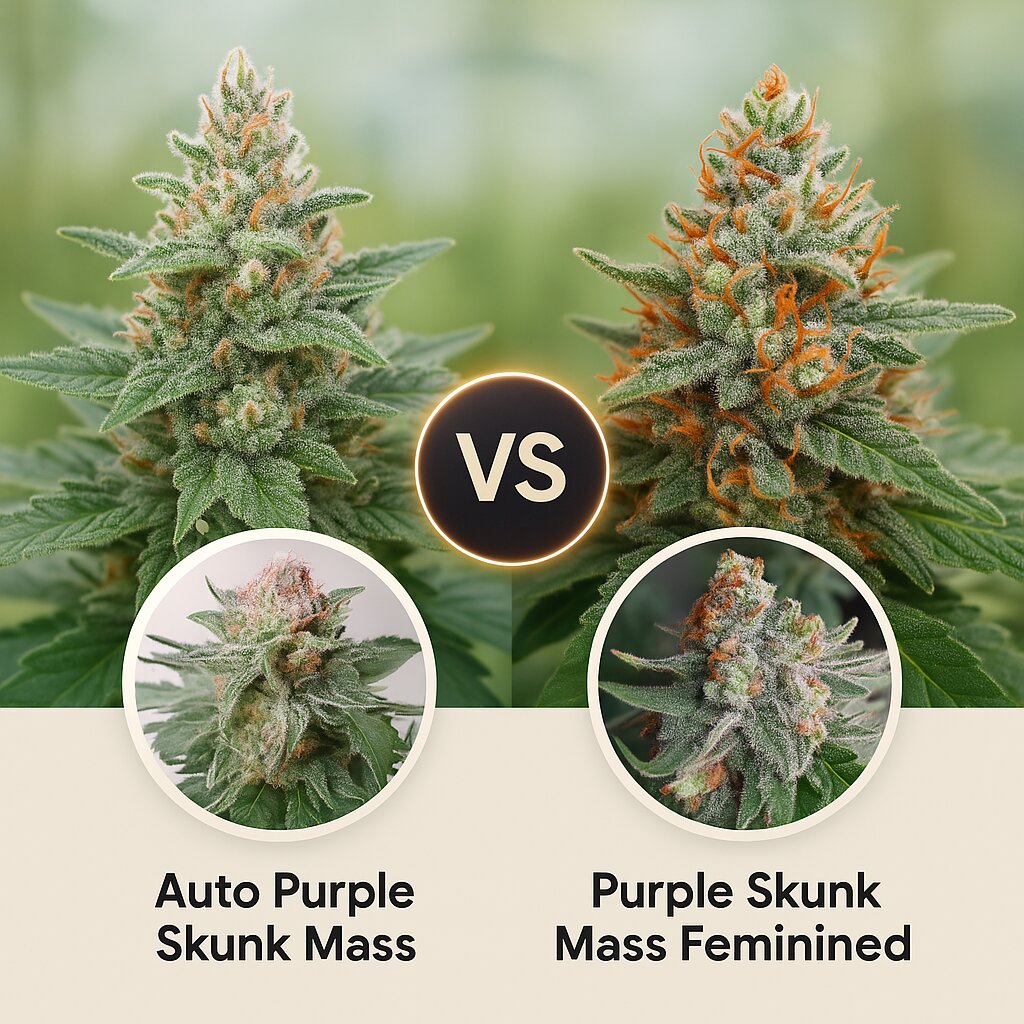 Auto Purple Skunk Mass (Critical Mass Collective) vs Purple Skunk Mass (Critical Mass Collective) porównanie nasion konopi