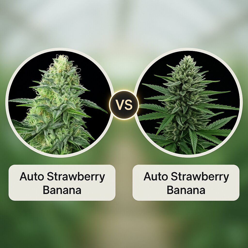 Auto Strawberry Banana (Anesia Seeds) vs Auto Strawberry Banana (DNA Genetics) porównanie nasion konopi