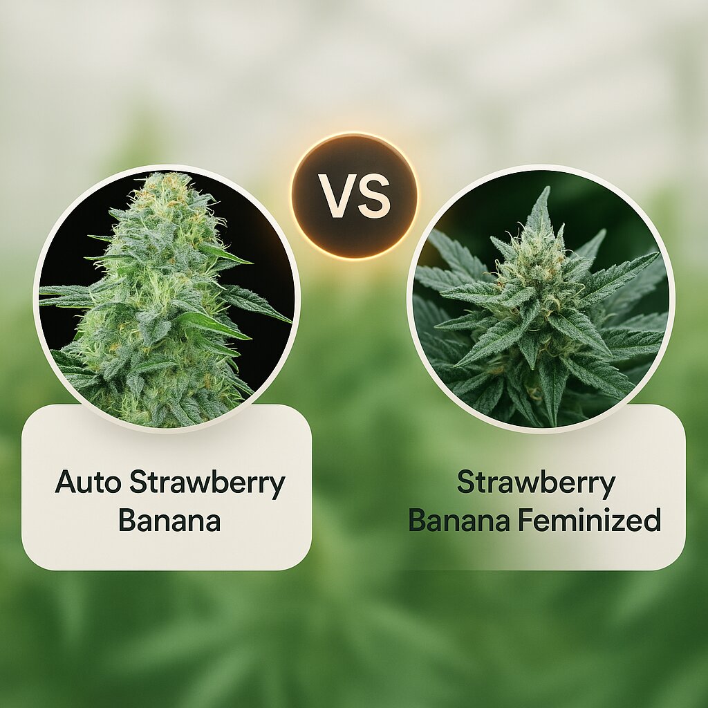 Auto Strawberry Banana (Anesia Seeds) vs Strawberry Banana (Reserva Privada) porównanie nasion konopi