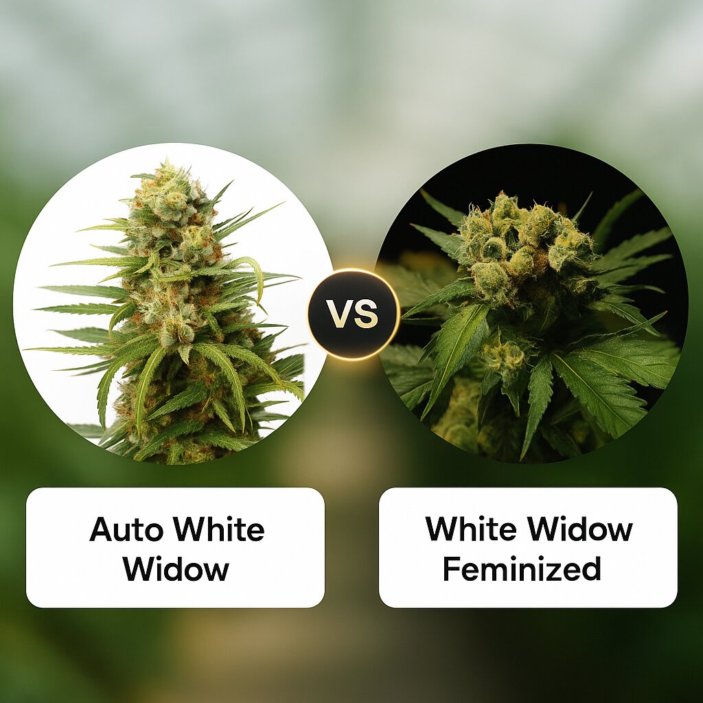 Auto White Widow (Dutch Passion) vs White Widow (Bulldog Seeds) porównanie nasion konopi