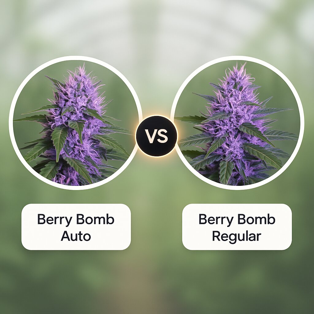 Berry Bomb Auto (Bomb Seeds) vs Berry Bomb Regular (Bomb Seeds) porównanie nasion konopi