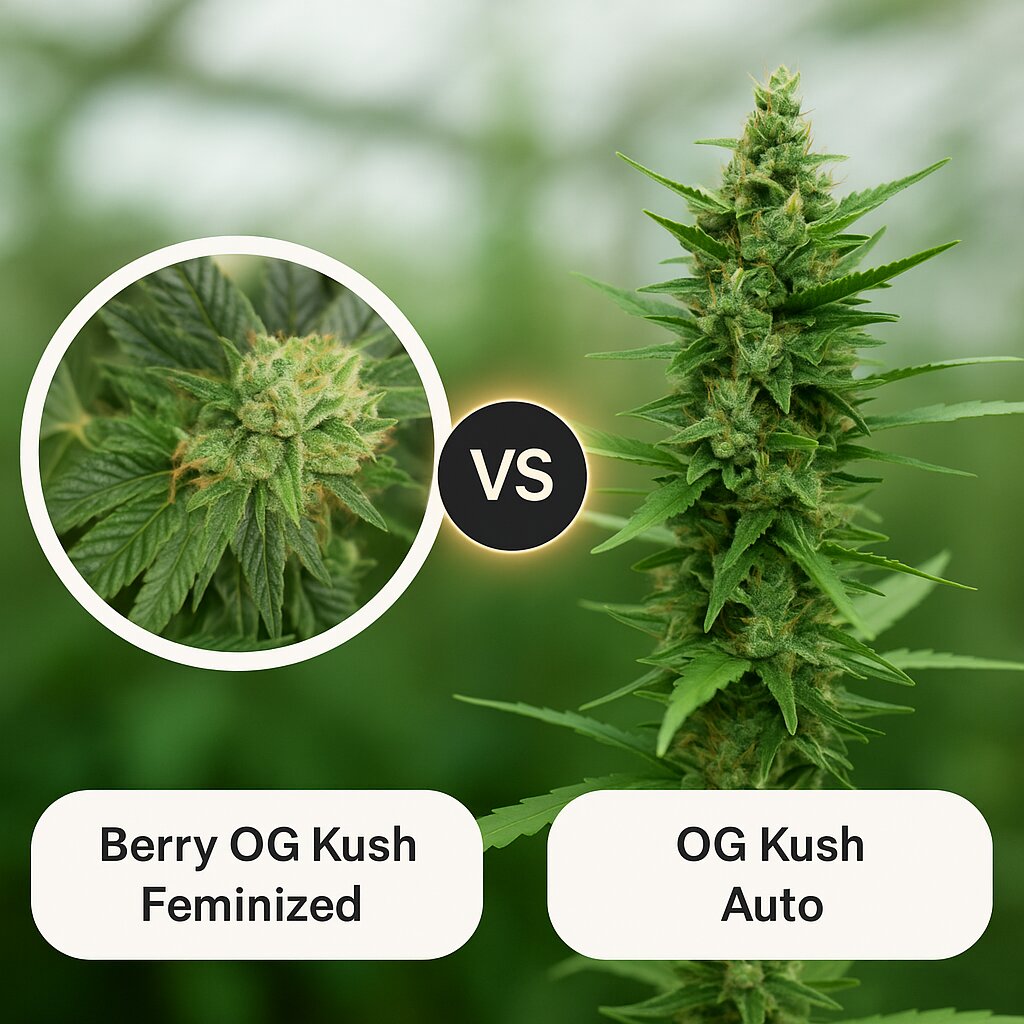 Berry OG Kush (z710 Genetics) vs OG Kush Auto (Dr Krippling) porównanie nasion konopi