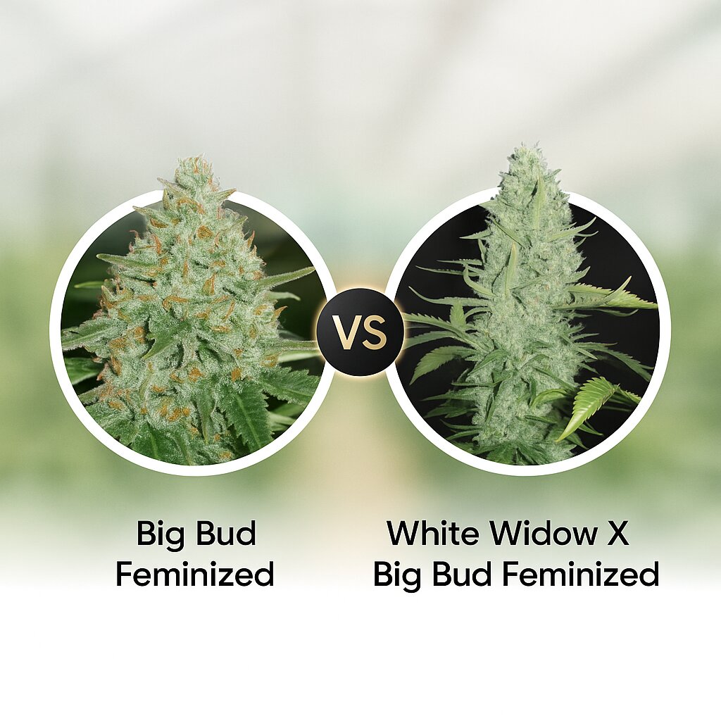 Big Bud (Vision Seeds) vs White Widow X Big Bud (Female Seeds) porównanie nasion konopi