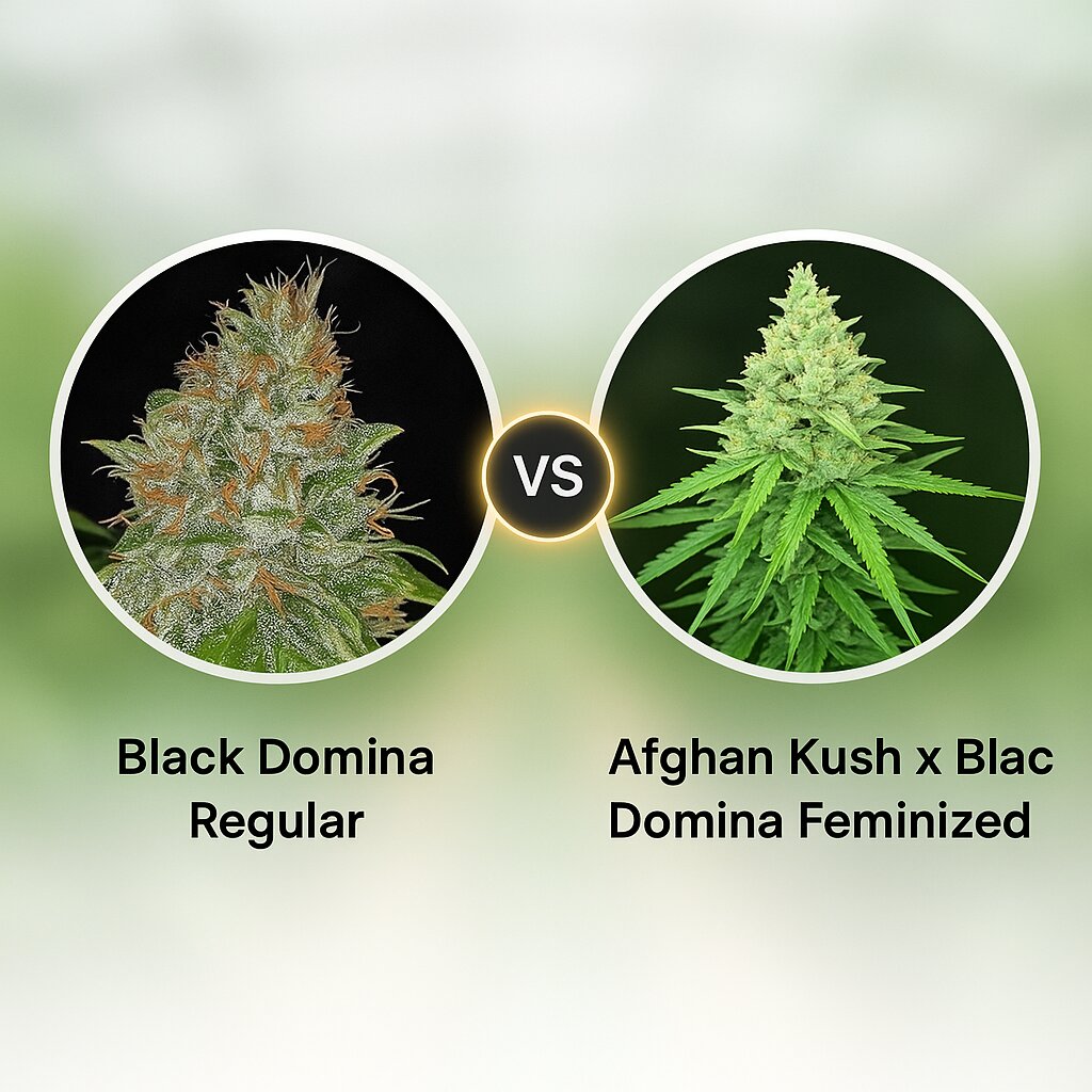Black Domina (Sensi Seeds) vs Afghan Kush x Black Domina (World of Seeds) porównanie nasion konopi