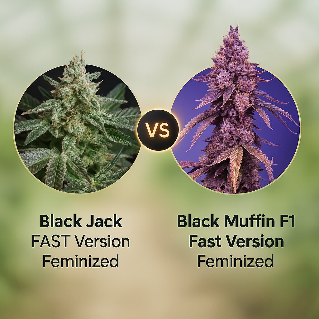 Black Jack FAST Version (Sweet Seeds) vs Black Muffin F1 Fast Version (Sweet Seeds) porównanie nasion konopi