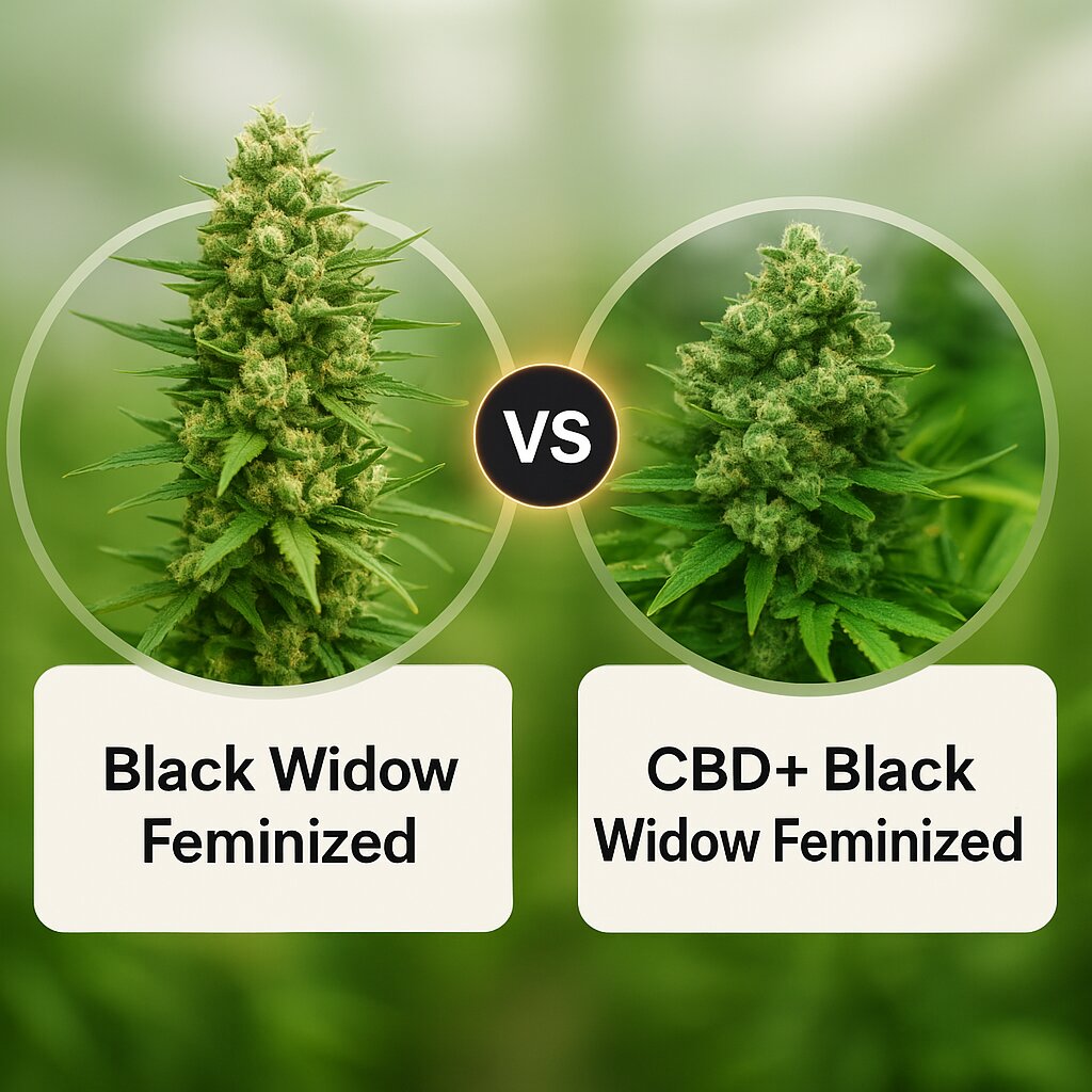 Black Widow (Positronics) vs CBD+ Black Widow (Positronics) porównanie nasion konopi