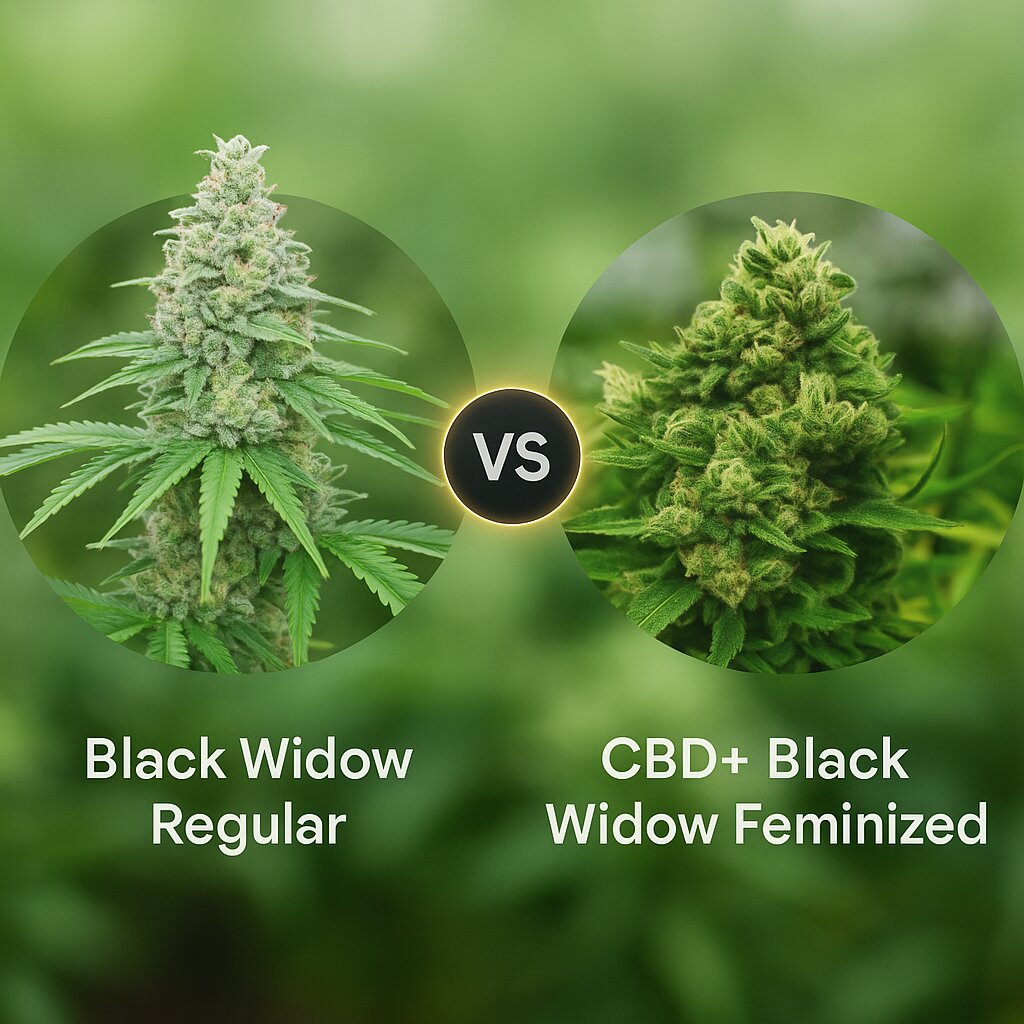 Black Widow (Mr Nice Seedbank) vs CBD+ Black Widow (Positronics) Porównanie nasion konopi