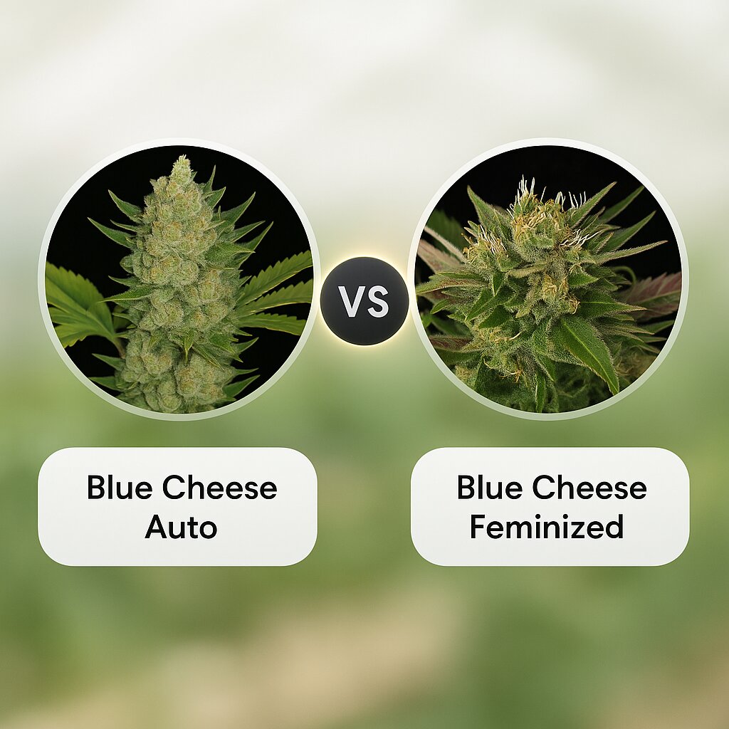Blue Cheese Auto (Barneys Farm) vs Blue Cheese (DinaFem Seeds) Porównanie nasion konopi