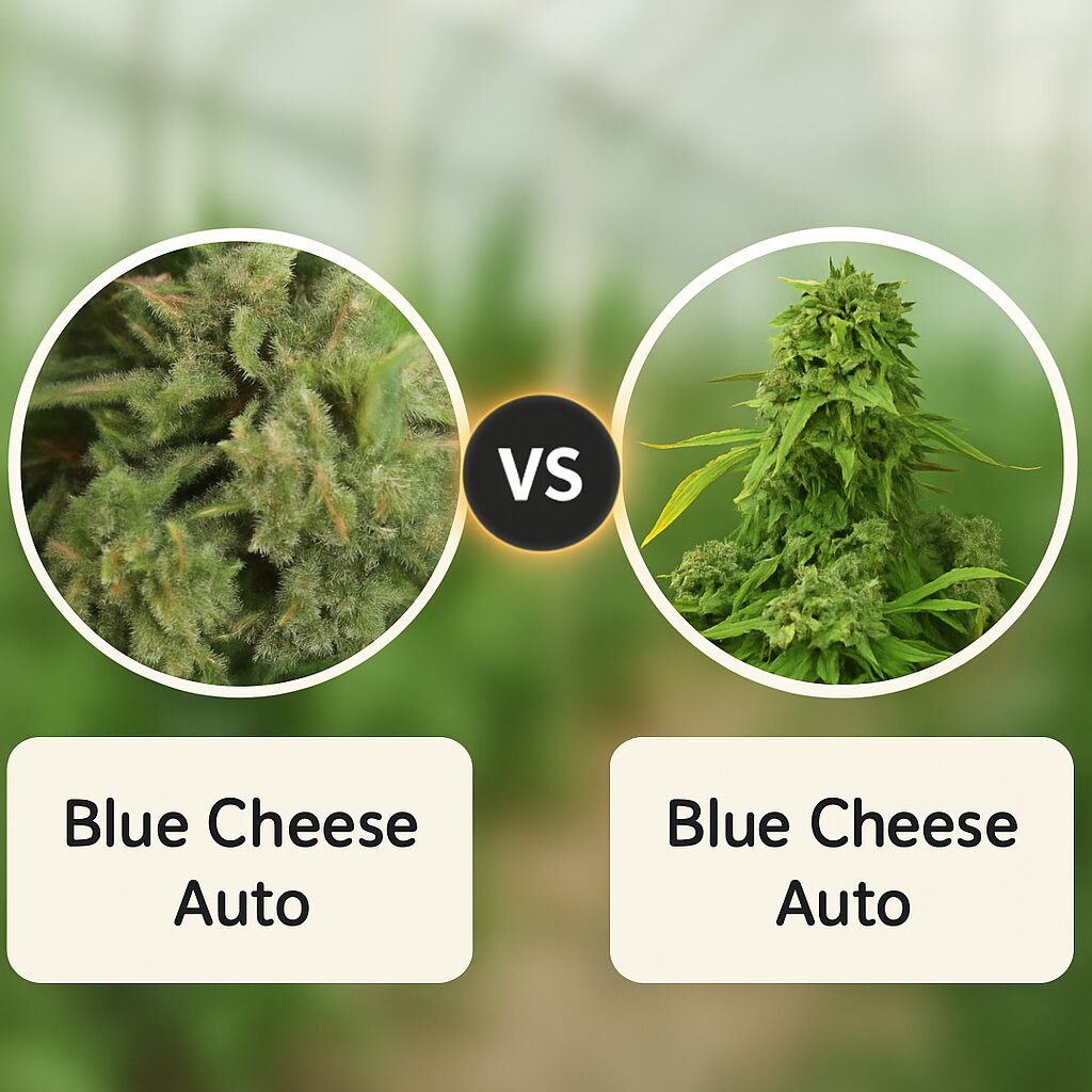 Blue Cheese Auto (Big Buddha Seeds) vs Blue Cheese Auto (DinaFem Seeds) porównanie nasion konopi
