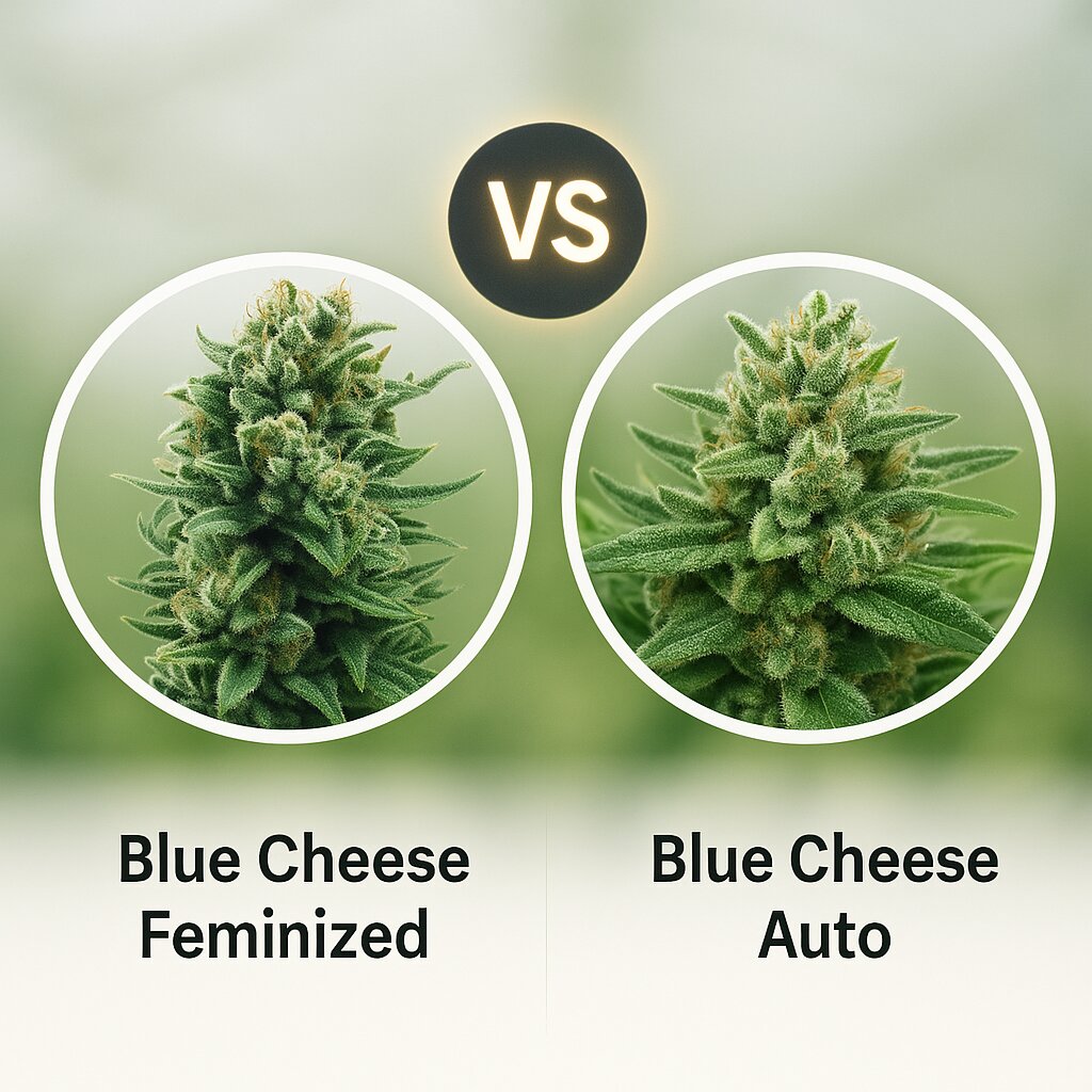 Blue Cheese (Royal Queen Seeds) vs Blue Cheese Auto (Big Buddha Seeds) porównanie nasion konopi