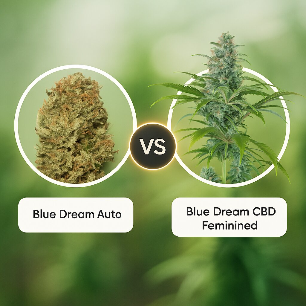 Blue Dream Auto (Humboldt Seed Organization) vs Blue Dream CBD (Humboldt Seed Organization) porównanie nasion konopi