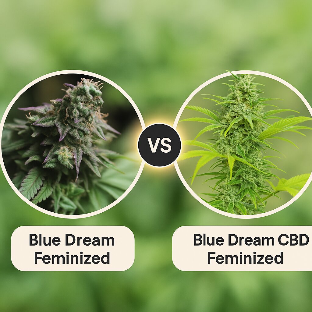Blue Dream (Bulldog Seeds) vs Blue Dream CBD (Humboldt Seed Organization) porównanie nasion konopi