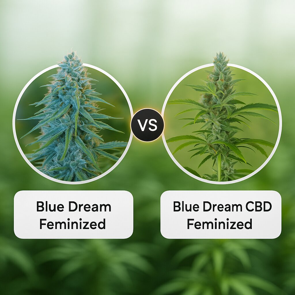 Blue Dream (Humboldt Seed Organization) vs Blue Dream CBD (Humboldt Seed Organization) porównanie nasion konopi