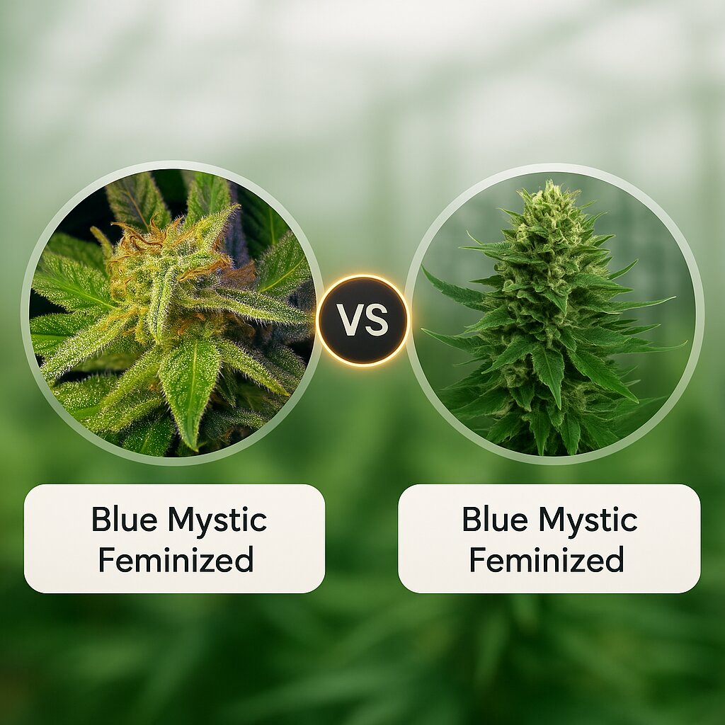 Blue Mystic (Nirvana Seeds) vs Blue Mystic (Royal Queen Seeds) porównanie nasion konopi