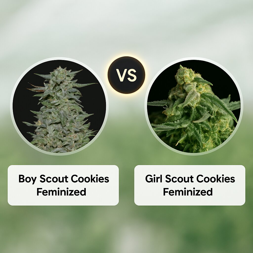 Boy Scout Cookies (Kalashnikov Seeds) vs Girl Scout Cookies (Tyrol Seeds) Porównanie nasion konopi