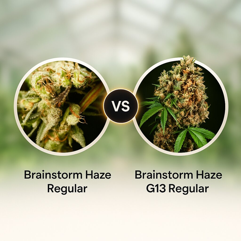 Brainstorm Haze (Delta 9 Labs) vs Brainstorm Haze G13 (Delta 9 Labs) porównanie nasion konopi