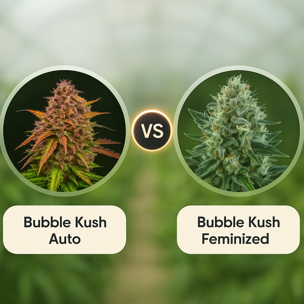 Bubble Kush Auto (Royal Queen Seeds) vs Bubble Kush (Royal Queen Seeds) porównanie nasion konopi