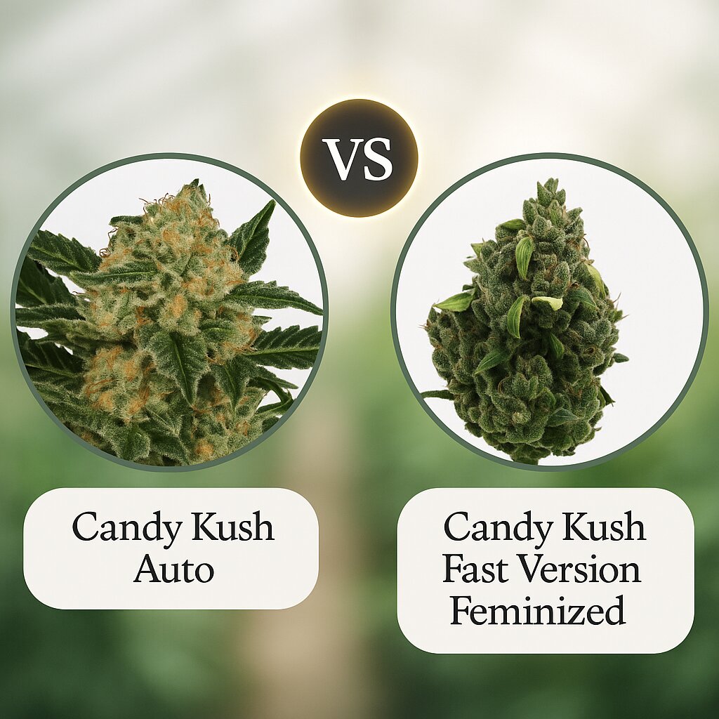 Candy Kush (Auto Seeds) vs Candy Kush Fast Version (Royal Queen Seeds) porównanie nasion konopi