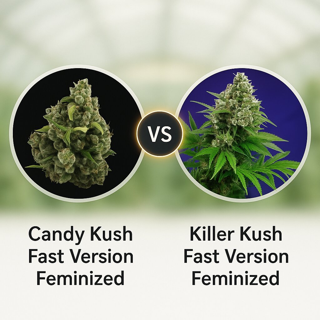 Candy Kush Fast Version (Royal Queen Seeds) vs Killer Kush Fast Version (Sweet Seeds) porównanie nasion konopi