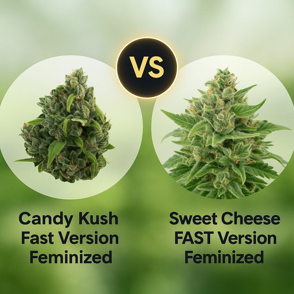 Candy Kush Fast Version (Royal Queen Seeds) vs Sweet Cheese FAST Version (Sweet Seeds) porównanie nasion konopi
