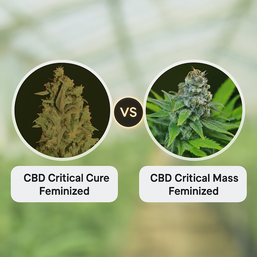 CBD Critical Cure (Barneys Farm) vs CBD Critical Mass (CBD Crew) porównanie nasion konopi