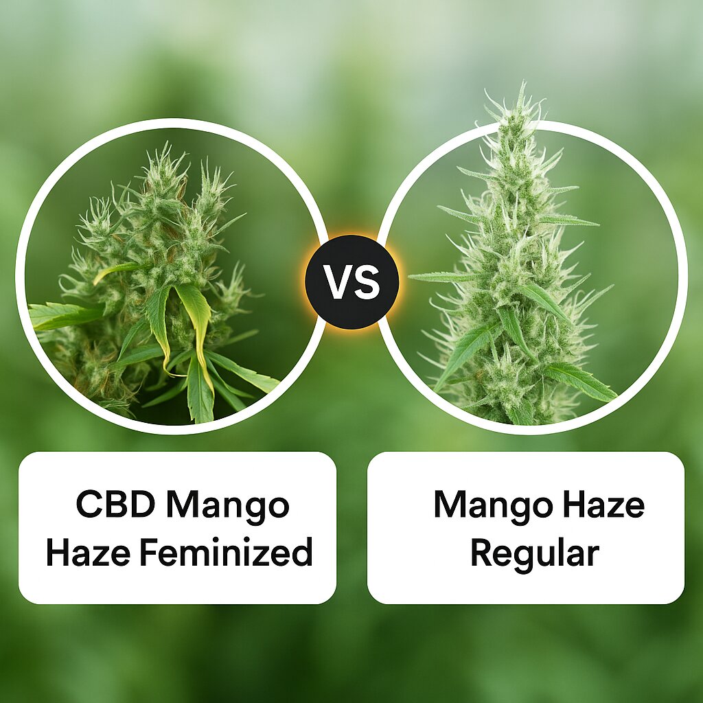 CBD Mango Haze (CBD Crew) vs Mango Haze (Mr Nice Seedbank) porównanie nasion konopi