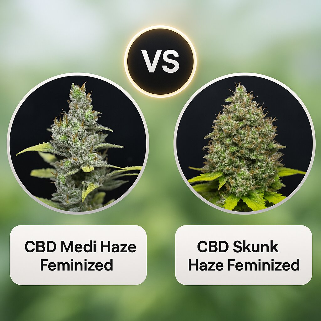 CBD Medi Haze (CBD Crew) vs CBD Skunk Haze (CBD Crew) Porównanie nasion konopi