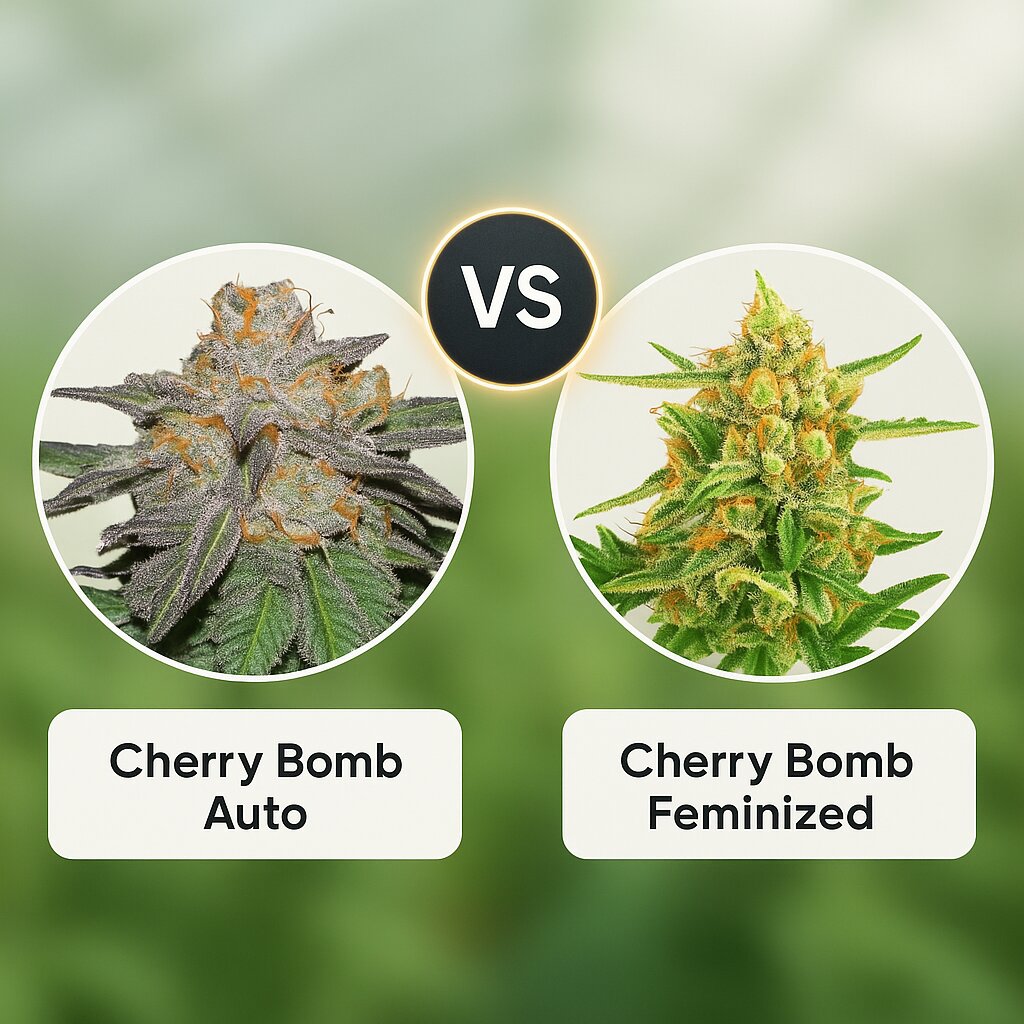 Cherry Bomb Auto (Bomb Seeds) vs Cherry Bomb (Bomb Seeds) porównanie nasion konopi