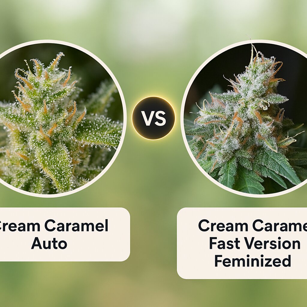 Cream Caramel Auto (Sweet Seeds) vs Cream Caramel Fast Version (Sweet Seeds) porównanie nasion konopi