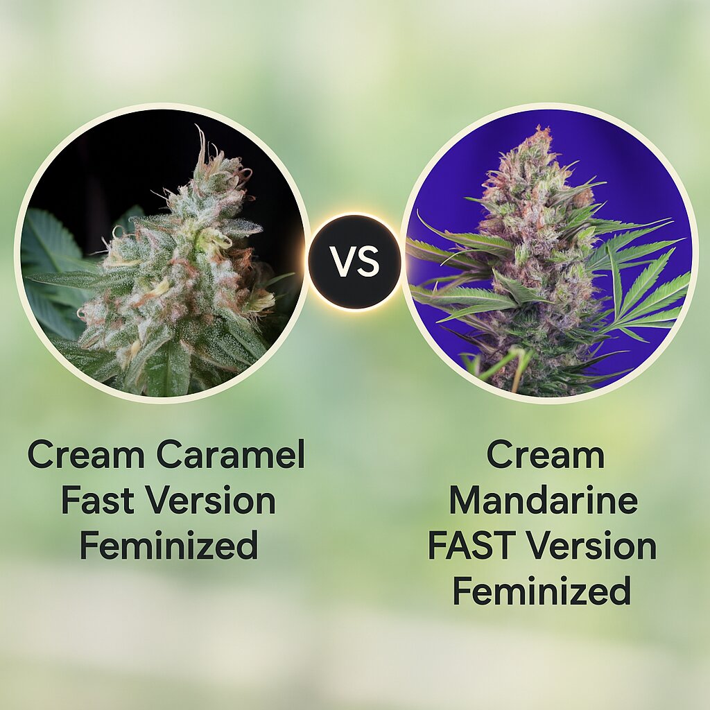Cream Caramel Fast Version (Sweet Seeds) vs Cream Mandarine FAST Version (Sweet Seeds) porównanie nasion konopi