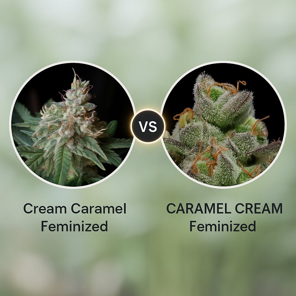 Cream Caramel (Sweet Seeds) vs CARAMEL CREAM (Humboldt Seed Company) porównanie nasion konopi