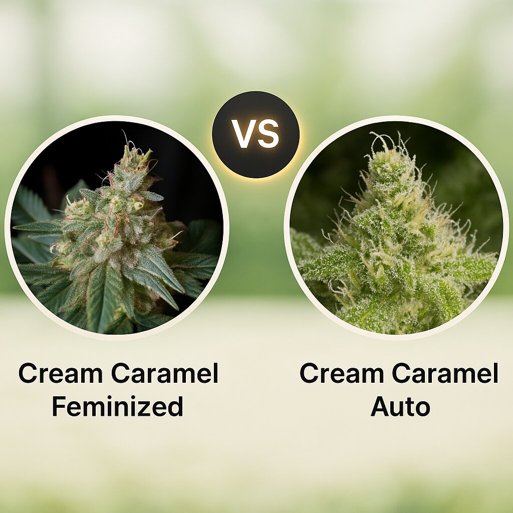 Cream Caramel (Sweet Seeds) vs Cream Caramel Auto (Sweet Seeds) porównanie nasion konopi