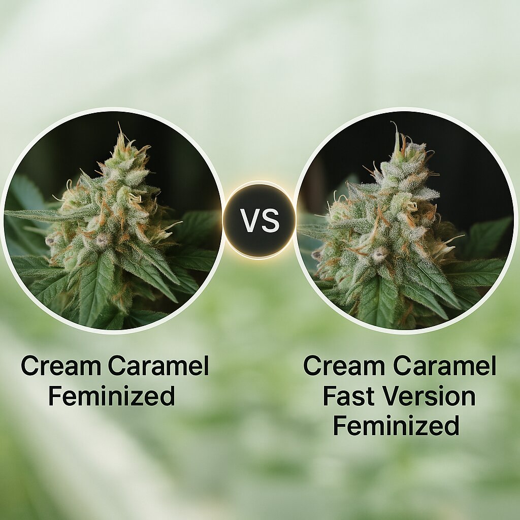 Cream Caramel (Sweet Seeds) vs Cream Caramel Fast Version (Sweet Seeds) porównanie nasion konopi