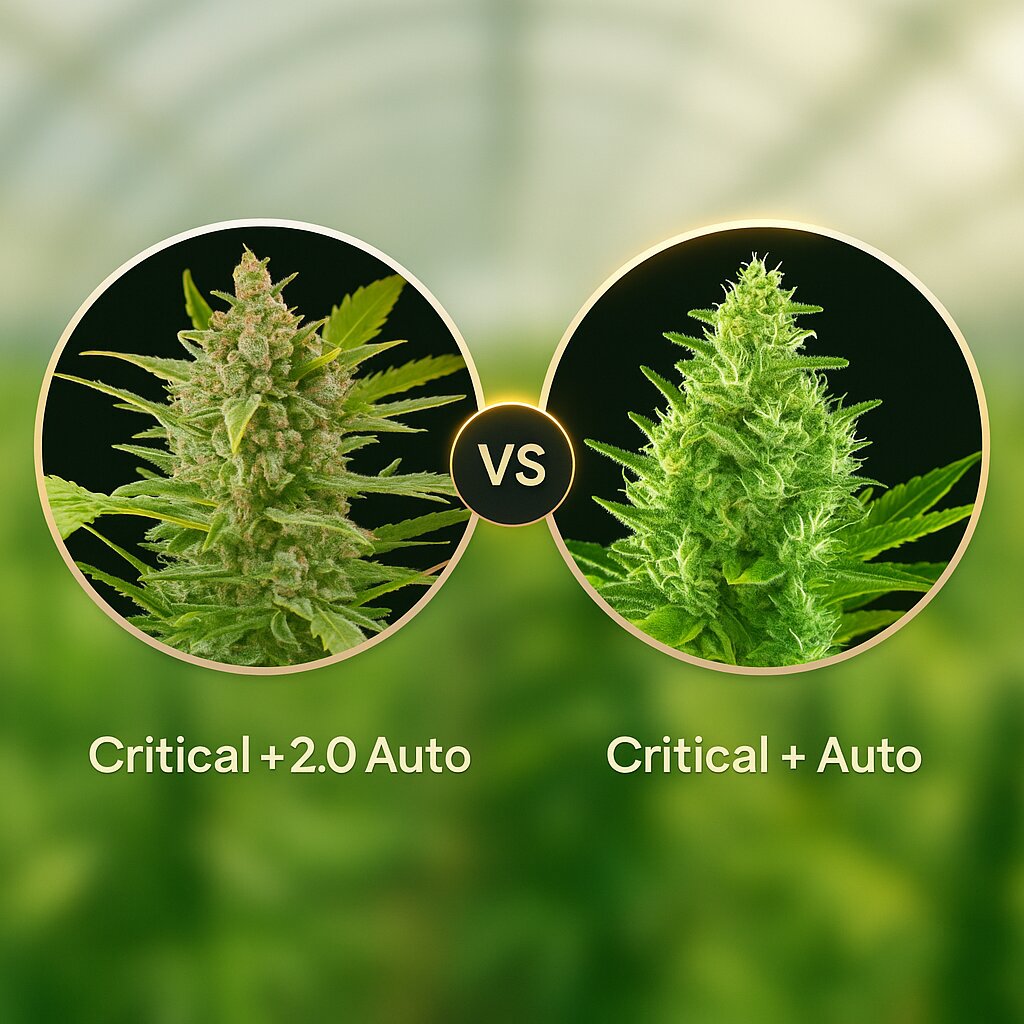 Critical + 2.0 Auto (DinaFem Seeds) vs Critical + Auto (DinaFem Seeds) porównanie nasion konopi